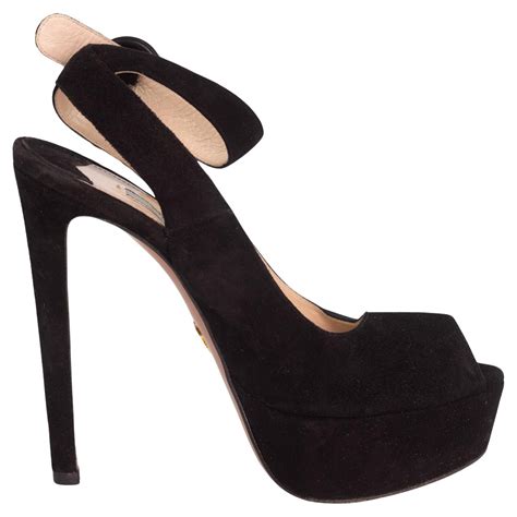 prada black suede peep toe pump|prada pumps sale.